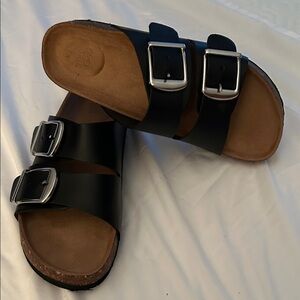 Time and Tru Black Sandals with Silver Buckles